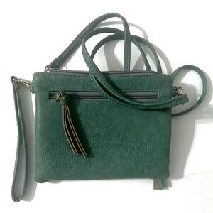 Teal Green Leather Crossbody Clutch Leather Wristlet Bag